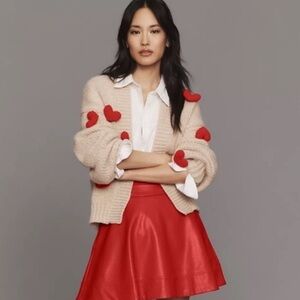 Maeve Knit Cardigan with Red Heart Appliqués
